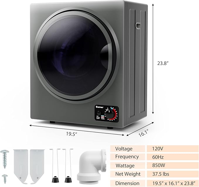 ARLIME Compact Laundry Dryer, Portable Clothes Dryers W/4 Automatic Drying Mode, Small Electric Laundry Dryer W/Stainless Steel Drum & Control Panel For Apartments, Dorm 110V 900W, Grey