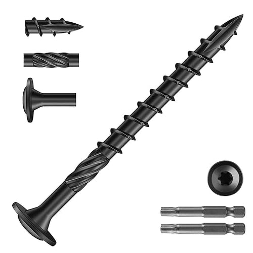 #14 x 3 Inch Lag Screws (176Pcs) 4lb. Structural Wood Screw, Black, Carbon Steel, Washer Head, Rust Resistant epoxy Coated, T30 Star Bit