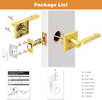 Probrico Gold Privacy Door Handle Lockset Heavy Duty Square Satin Brass Interior Door Lever for Bedroom or Bathroom Reversible Keyless Handleset Door Knob Slim Handed Levers, 10 Pack