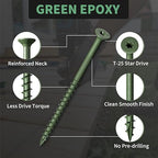 Wood Screws 3-1/2 Inch, FIXLINK Deck Screws #10 x 3-1/2", 105 PCS, Epoxy Coated, T25 Star Bit Above 1500 Hour Salt Spray Coating Outdoor Decking Screws Excellent Rust Resistant for Wood Fence, Green