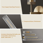 Brass Wall Sconces Set of 2, Double Lights 30" Knurled Texture Indoor Wall Light Fixtures, Bathroom Vanity Light Fixtures with Clear Glass, Modern Wall Lamp for Living Room Hallway(Bulb Included)