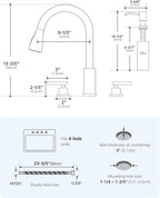 APPASO 2 Handle Kitchen Faucet, 4 Hole Black Kitchen Sink Faucet with Soap Dispenser, Modern High Arc 3 Hole Faucet for Kitchen Sink