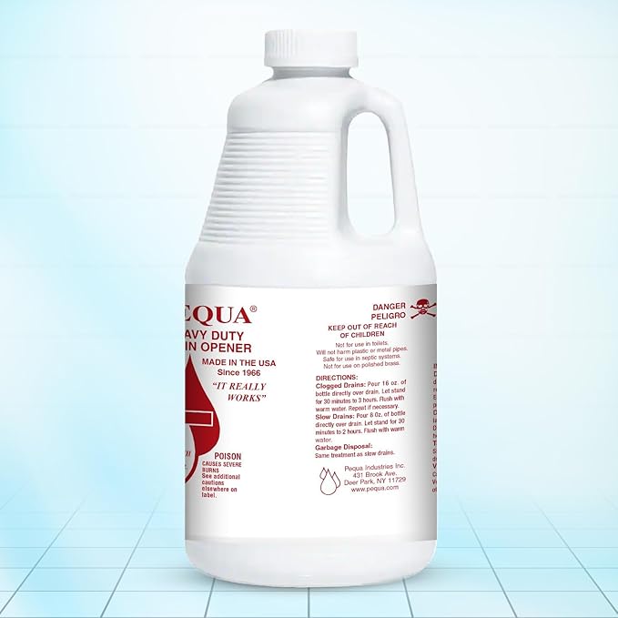 PEQUA INDUSTRIES 64 oz Pequa Heavy Duty Drain Opener - Powerful, Non-Acid, Fast-Acting Formula, Safe for All Pipes, Industrial strength Drain Cleaner for Sinks, Tubs, Septic Tanks (Pack of 2)