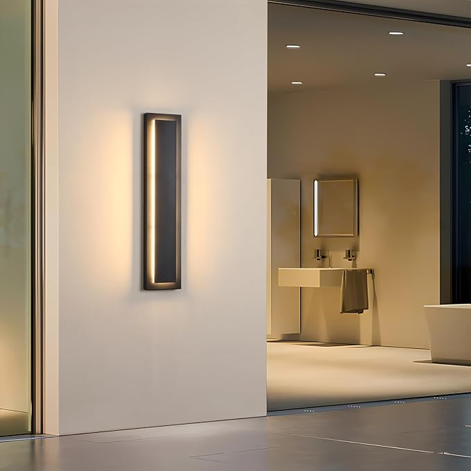 tewei 23.6 Inch Modern Outdoor Wall Sconce, Long Black LED Exterior Lighting Fixtures, Modern Large Outdoor Front Porch Lights Outside Wall Mount Lights for House, Warm White 3000K, 1 Pack