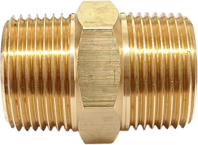 1 Inch x 1 Inch NPT Brass Hex Nipple Male Pipe Adapter, Thread OD 1-1/4", (1 Piece)