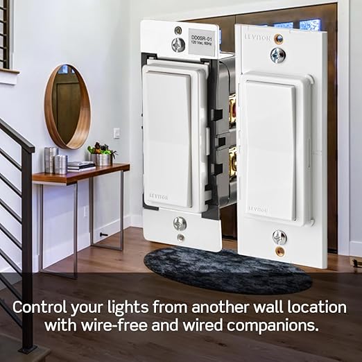 Leviton Decora Smart Switch, Wi-Fi 2nd Gen, Neutral Wire Required, Works with Matter, My Leviton, Alexa, Google Assistant, Apple Home/Siri & Wired or Wire-Free 3-Way, D215S-1RW, White