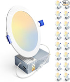 Ensenior 16 Pack 6 Inch LED Recessed Ceiling Light, Dimmable, 2700K-5000K 5CCT, 1050LM 12W 120V, High Brightness Canless Wafer Downlight - ETL&FCC&IC
