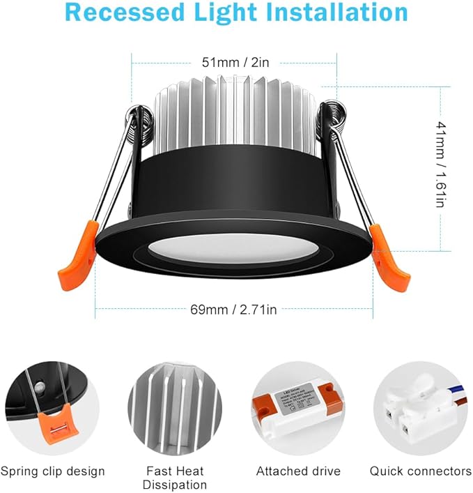 inShareplus 2 Inch Smart Recessed Lighting, WiFi Black LED Downlight 5W 120V, Dimmable RGBCW 2700-6500K Color Changing, Compatible with Alexa/Google, Ceiling Lights with LED Driver