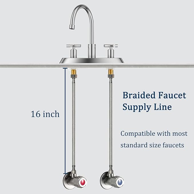 16" Faucet Supply Line,3/8" Comp x 1/2" FIP Stainless Steel Braided Supply Line,Faucet Water Supply Hose Connector Lines Faucet Water Supply Line for Water Heater, Angle Valve（Plumbers Tape Include)