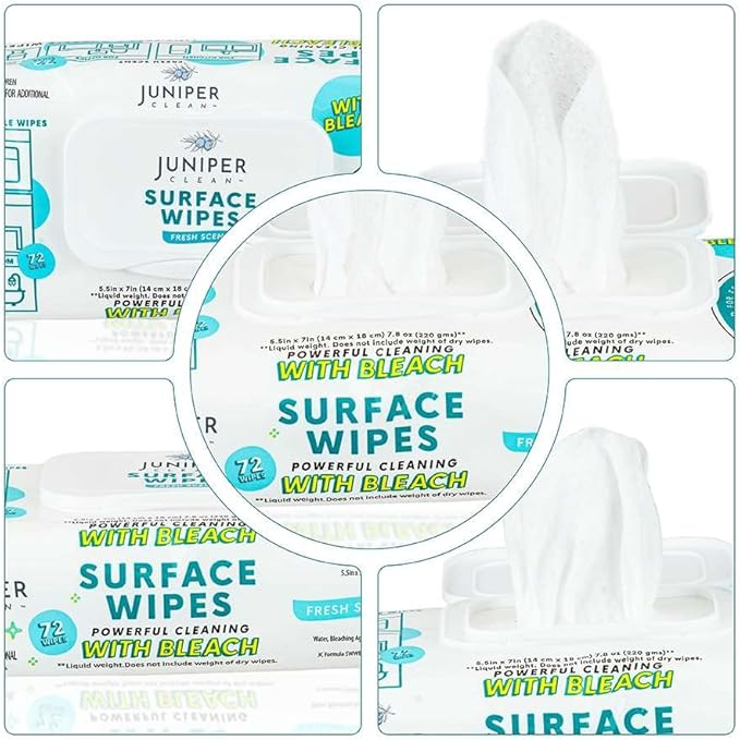 3 Pack Surface Cleaning Wipes with Bleach, All-Purpose Cleaner for Bathroom, Kitchen, Office, 216 Count Soft Flow, Fresh Scent, Lint Free & Durable
