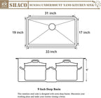 SHACO 33 Inch Black Undermount Kitchen Sink, 33x19 Gunmetal Black Stainless Steel Workstation Single Bowl Basin Wet Prep Undermount Kitchen Sink with Cutting Board