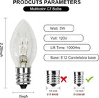 C7 Christmas Relacement Bulbs, 25 Pack Clear Light Bulbs for E12 Candelabra Base Outdoor/Indoor String Lights, 5 Watt