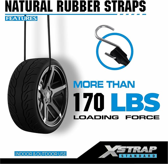 XSTRAP STANDARD 20 Pack 31'' Adjustable Natural Rubber Tarp Straps, EPDM Bungee Cords with Metal S Hooks, Ideal for Securing Tarps, Canvases, Motorcycle, and Cargo