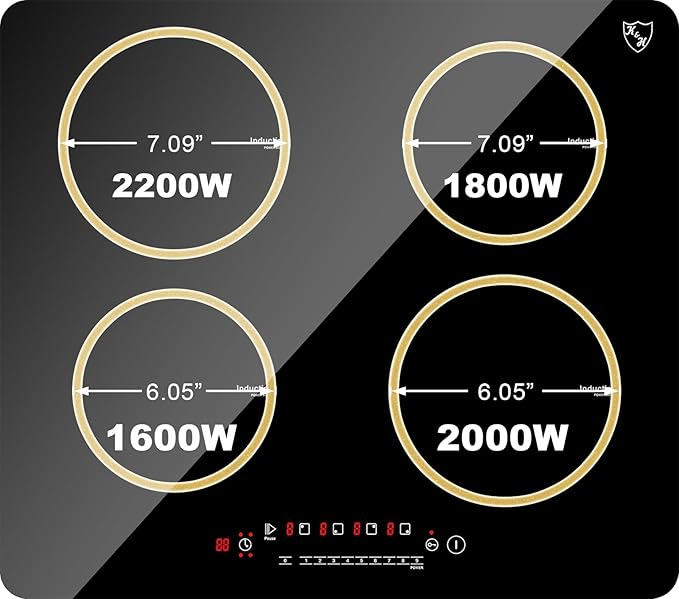 K&H 4 Burner 24 Inch Built-in Induction Electric Stove Top Ceramic Cooktop Touch Control 240V 6000W IN24-6004