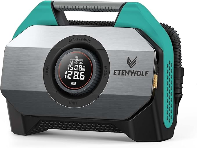 ETENWOLF Vortex S6 Tire Inflator Portable Air Compressor for Heavy-Duty Vehicles, Cordless Air Pump for Car & Inflatables with 19200 mAh Battery, 100% Duty Cycle & Dual Cylinder Bike Pump, Dark Cyan