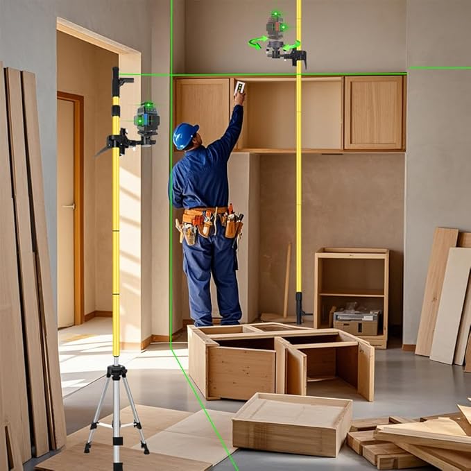 Electric rotating base pole,Used for laser level, 13.8 feet/4.2M with 47 in tripod with 1/4 inch 5/8-inch screw threads thread for Rotary and Line Lasers