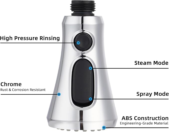 Hibbent Pull Down Kitchen Faucet Head Replacement, NSF/ANSI/CAN 61 & CUPC Certified 3-Function Sink Spray Nozzle with 15 Adapters Compatible with Moen, Delta, Kohler Faucets, Chrome
