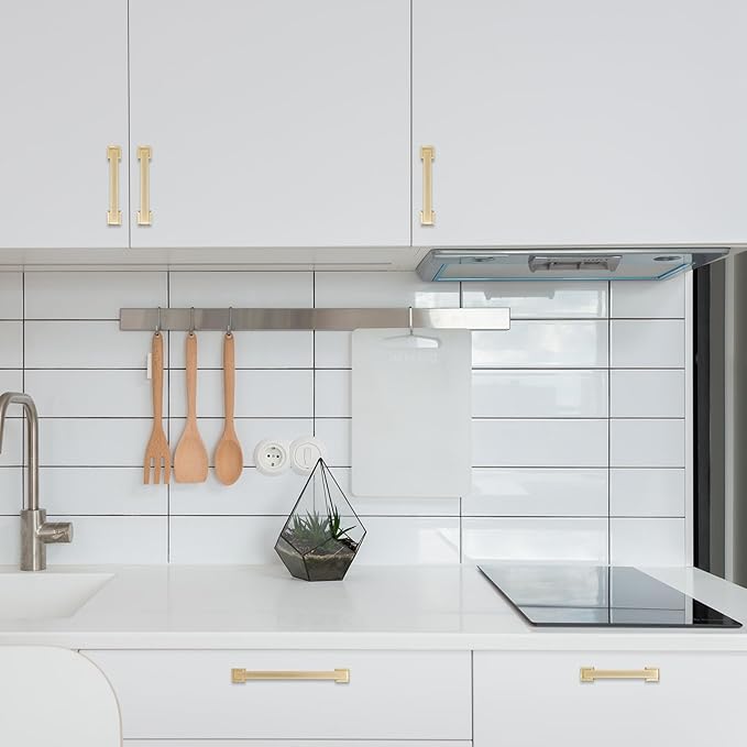 COTYKILEY 10 Pack 3.75 Inch(96mm) Brushed Brass Cabinet Handles Gold Kitchen Cabinet Pulls Cabinet Door Handles Kitchen Cabinet Hardware Cupboard Drawer Pulls Dresser Handles