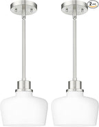Emak 2 Pack Brushed Nickel Pendant Light Fixtures, 8 Inch Milk Glass Pendant Lights Kitchen Island, Modern Island Lights for Kitchen, Dining Room, Bathroom, PL122-BN-ML-2PK