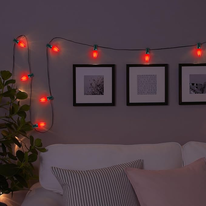 25 Pack C9 Ceramic Christmas Replacment Bulbs, Red Light Bulbs for E17 Candelabra Base Outdoor/Indoor Christmas String Lights, 7 Watt