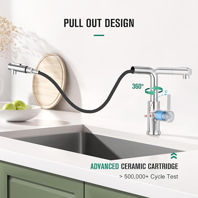 CREA Sink Faucets with Sprayer - Pull Out Bathroom Faucet - Single Hole 1 Handle Bar Faucets for Mini Pre Sink RV Outdoor Laundry Room - Chrome Stainless Steel