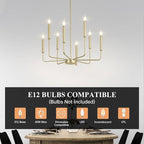 Qamra Modern Farmhouse Gold Chandelier for Dining Room, 8-Light Rustic Candle Chandelier Light Fixture, Industrial Hanging Chandeliers Lighting for Living Room, Kitchen, Staircase, Entryway, Foyer
