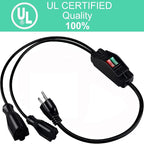 2 Way Extension Cord with On/Off Switch 3 Prong Outdoor Extension Cord Splitter, Heavy Duty Extension Cord with SJTW 14AWG 15A/125V and 18AWG 10A/125V(3 Ft, Black)