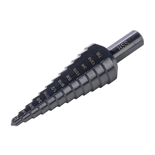 HSS 1/4-7/8 Inch High Speed Steel Step Drill bits, Doubles Flutes Unibit for Hole Drilling in Iron, Copper, Aluminum, Wood, Plastic