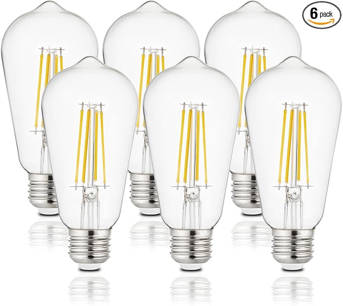 Depuley LED Light Bulbs E26: Chandelier Lights Bulb 6W Equivalent 60W - Edison Vintage Bulbs Daylight 5000K ST58 Clear Glass Bulb 800LM 80+CRI Non-Dimmable 6-Pack