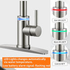 Smart Kitchen Faucet, 3 Modes Pull Down Sprayer, Touch On Sensor Activated, LED Temperature Control, 360-Degree Rotation, 1 or 3 Hole Deck Plate. 10-Year Warranty. (KW-66SN, Brushed Nickel)