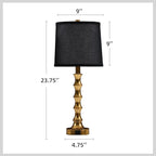 Gold Table Lamp 24" Nightstand Lamps Set of 2 Bamboo Shape Base Metal Desk Lamps with Linen Black Shade Modern Bedside Nightlight with USB A+C Ports Rustic Table Lamp for Farmhouse Dining Room