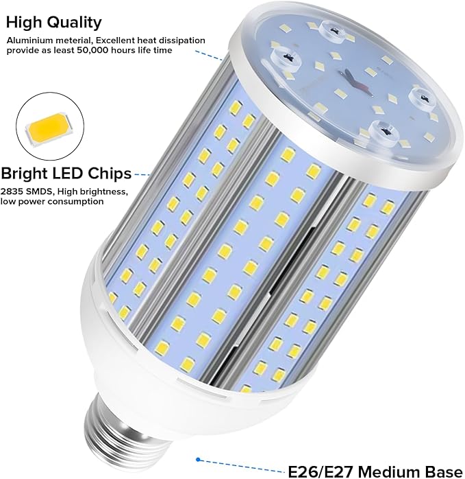 HJFF Corn Light Bulb 500W Equivalent Led Bulb 8750Lumen 60W 6000K Cool Daylight White E26/E27 Medium Base Led Corn Bulb for Outdoor Indoor Garage Warehouse Backyard Factory Workshop Street
