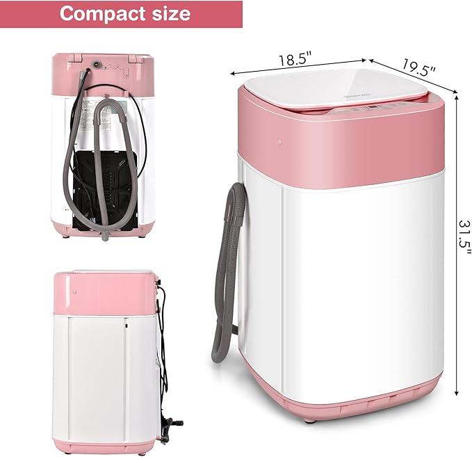COSTWAY Portable Washing Machine, 8 Lbs Capacity, Built-in Drain Pump, Compact Laundry Washer with 6 Programs, 6 Water Levels, Child Lock, Full-Automatic washer for RV, Dorm, Apartment, Pink