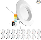 LUXRITE 5/6 Inch LED Recessed Retrofit Downlight, 14W=90W, CCT Color Selectable 2700K | 3000K | 3500K | 4000K | 5000K, Dimmable Can Light, 1100 Lumens, Wet Rated, Energy Star (16 Pack)