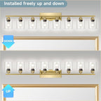Modern Brushed Gold 8 Light Bathroom Light Fixtures, 52 inch Vanity Lights for Bathroom with Clear Glass for Mirror Kitchen Living Room Hallway Cabinet Porch