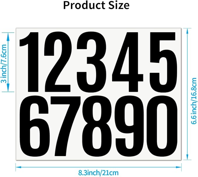 10 Sheets Vinyl House Numbers - 3 inch Waterproof Mailbox Numbers, Self-Adhesive Stickers for Mailbox, Cars, Boats, Windows, Door and Apartments(Black,3 inch)