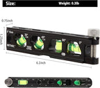 BETHEL 6 Inch Magnetic Torpedo Level with 4 Bubble Vials, V-Groove & Magnetic Rails, Black Aluminum Alloy Construction