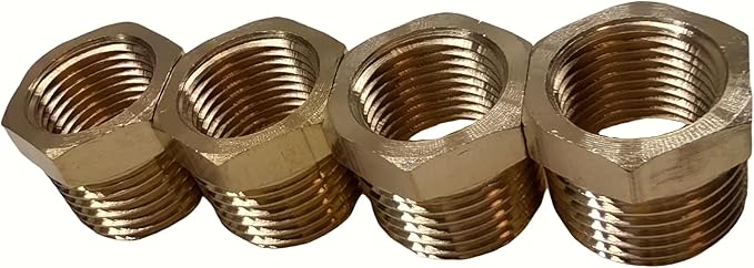 1/2" NPT Male to 3/8" NPT Female Brass Hex Nipple Pipe Adapter (4 Pcs)