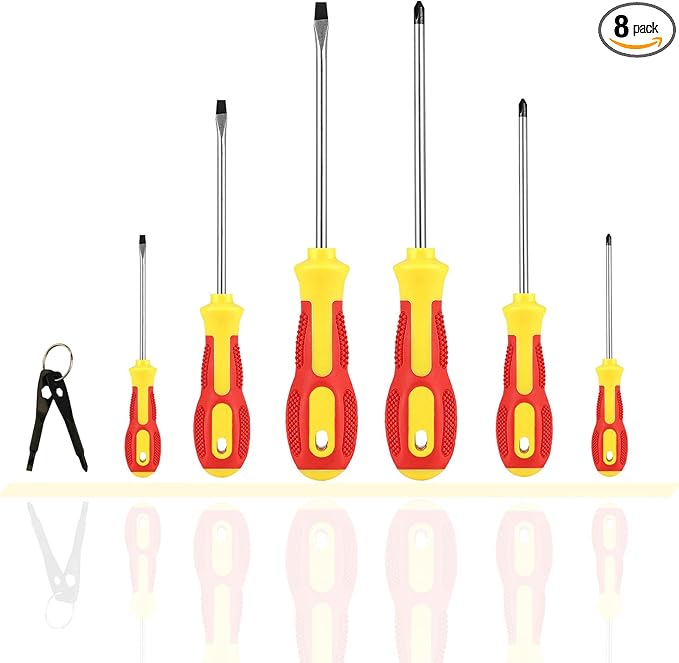 Magnetic Screwdriver Sets 6 PCS,Screwdriver Set with Small Box,Flat Head Phillips Screwdriver, Non-Slip Cushion Grip for Repair Home Improvement,Red & Yellow