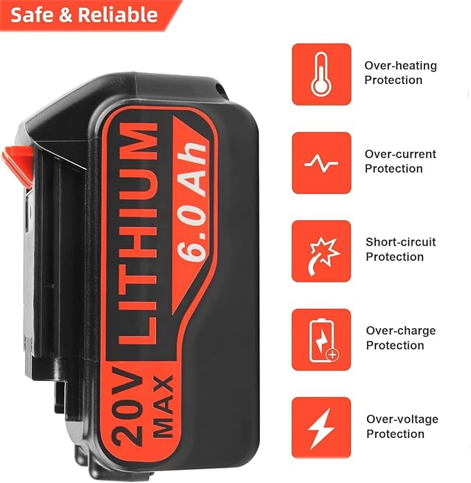 ARyee 20V 6.0Ah Replacement for Black and Decker 20V Lithium Battery Compatible with Black & Decker 20V Lithium Battery LB20 LBX20 LBXR2020 LB2X4020-OPE LBXR20-OPE Cordless Power Drill Driver Tools