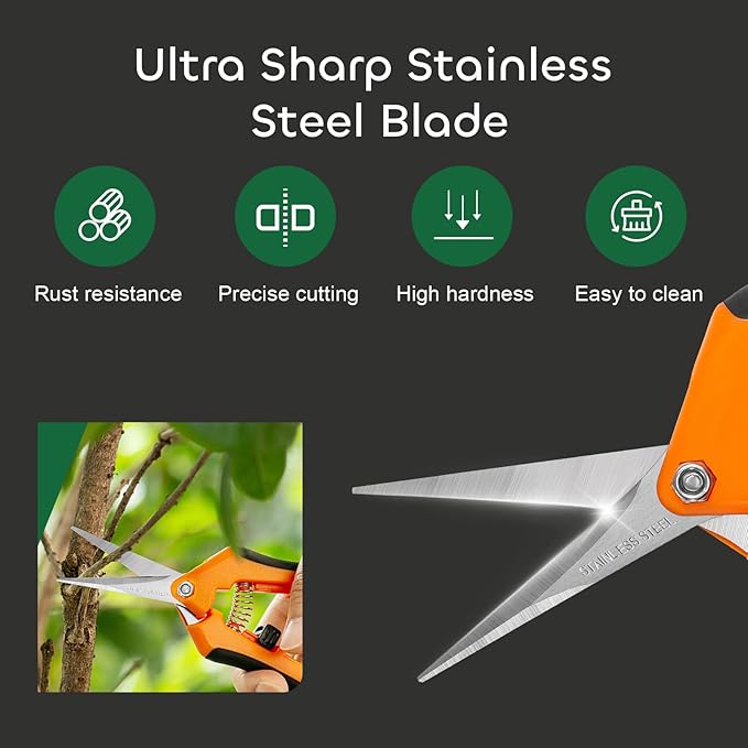 GROWNEER 3 Packs 6.5 Inch Pruning Shears Gardening Hand Pruning Snips Gardening Scissors with Straight Stainless Steel Precision Blades