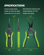 2pcs 6.5" Pruning Shears for Gardening, Ultra Sharp Garden Scissors for Precise Cuts, Stainless Steel Bonsai Clippers with Spring Loaded, 6.5 Inch Garden Shears (1pc Straight & 1pc Curved)