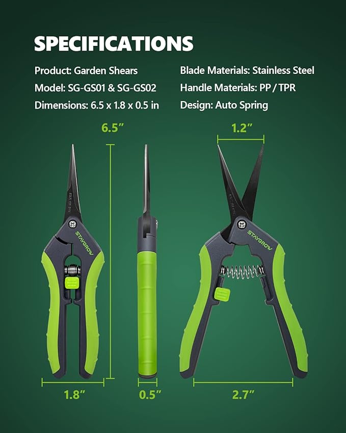2pcs 6.5" Pruning Shears for Gardening, Ultra Sharp Garden Scissors for Precise Cuts, Stainless Steel Bonsai Clippers with Spring Loaded, 6.5 Inch Garden Shears (1pc Straight & 1pc Curved)
