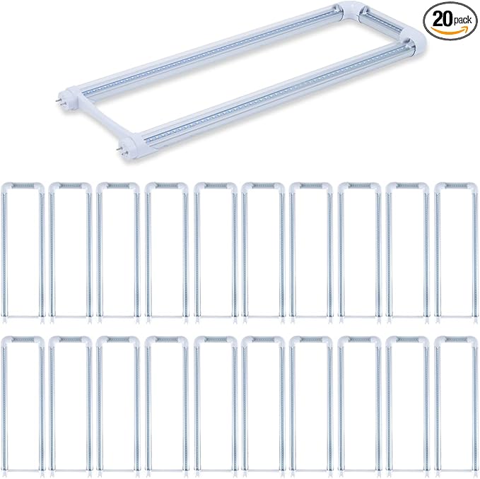 20-Pack T8 U Bend LED Tube Light 2FT 24W (60W Equivalent) U Shaped Bulb 6000K Daylight White 2640lm for Fluorescent Replacement, Dual-End Powered