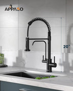 APPASO Black Kitchen Faucet with Drinking Water Faucet, 3 in 1 Pull Down Faucet with Purfied Water Faucet, Single-Handle High Arc Kitchen Water Filter Faucet, Matte Black (Without Filtration Device)