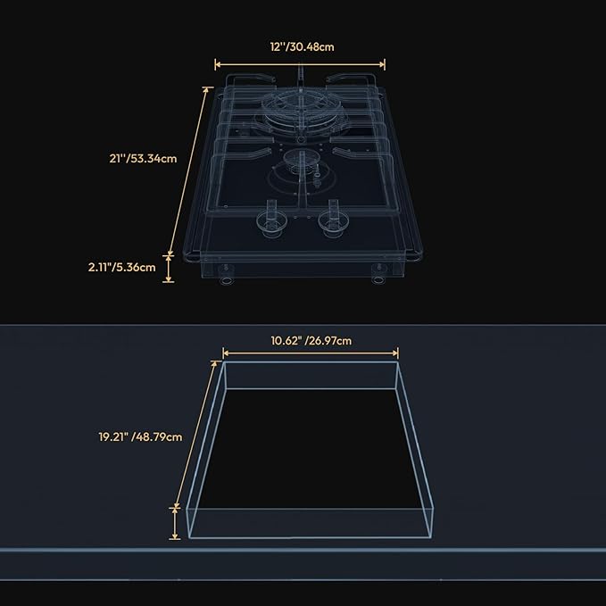 Empava 12 Inch Built-In Gas Cooktop with 2 Sealed SABAF Burners, Stainless Steel Surface Dishwasher Safe Cast Iron Grates, NG/LPG Convertible