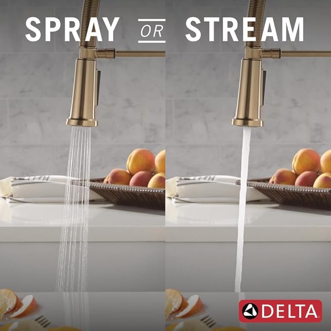 Delta Ermelo Pro Style Commercial Kitchen Faucet with Pull Down Sprayer, Single Hole Brushed Gold Kitchen Sink Faucet, Single Handle, Champagne Bronze 18887-CZ-DST