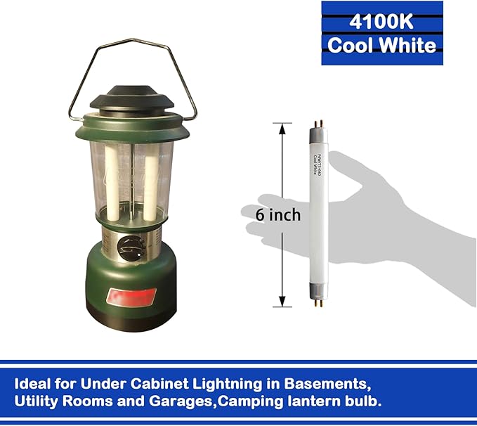 6 Inch F4T5/CW Fluorescent Tube,T5 4W Cool White Under Cabinet Bulb,Compatible for GE,Eiko 15501, Sylvania 20416,Sunlite 05040, Rayovac,Coleman Lantern Bulb,G5 Bi-Pin Base,4100K(4PACK)