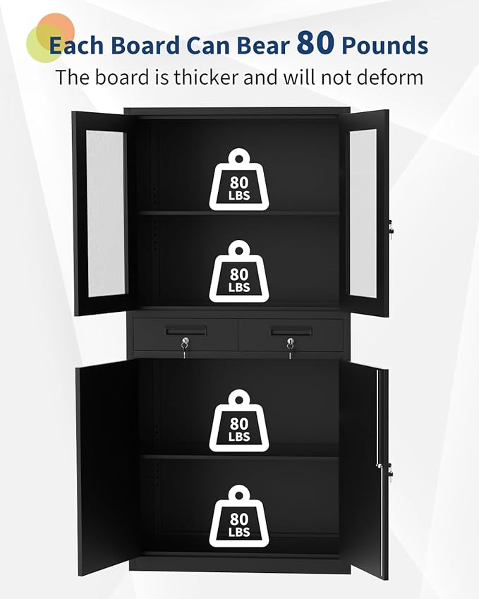 GarveeHome 72" Metal Storage Cabinet with Drawers Locking Doors & 2 Drawers,Heavy Duty Rolling Garage Organizer with 3 Adjustable Shelves