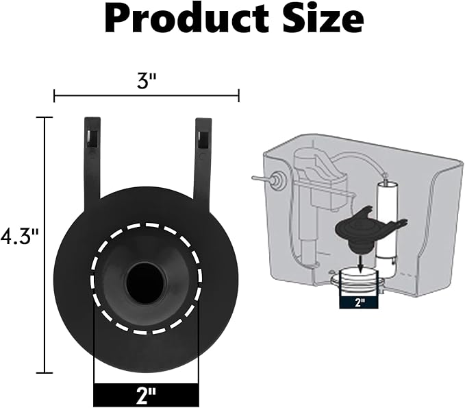 2-inch Universal Toilet Flapper, Rubber Seal Toilet Flapper Replacement Kit for Toilet Tank Compatible with American Standard, Kohler, Gerber, Toto Toilet 2 Pack (Black)